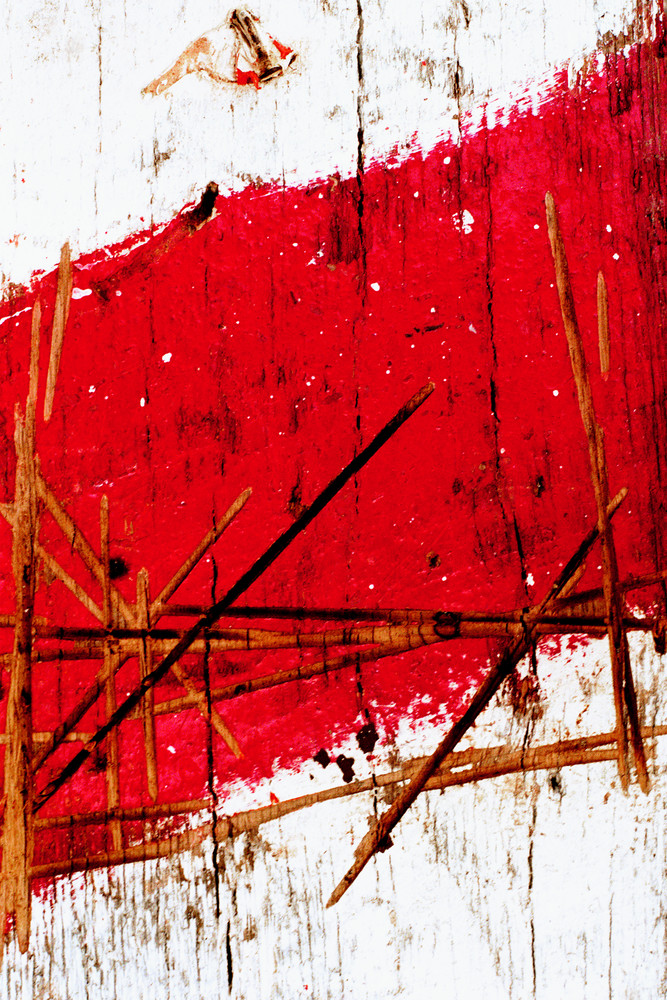 Red Dramatic Abstract Cuts On Wood NYC Print – Sherry Mills