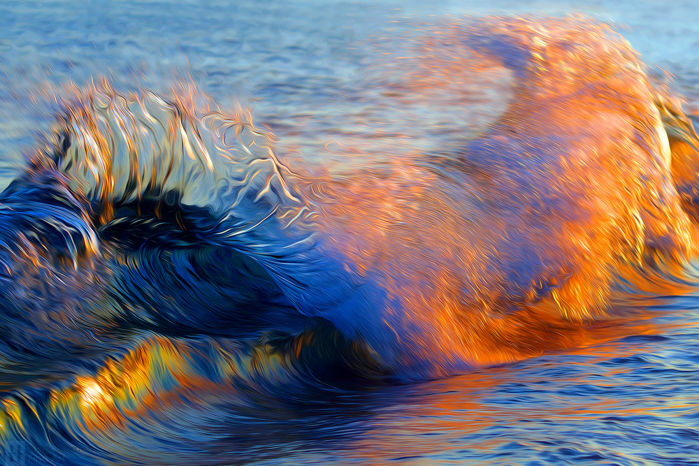 Blue Ocean Wave with Orange Color and Sweeping Motion