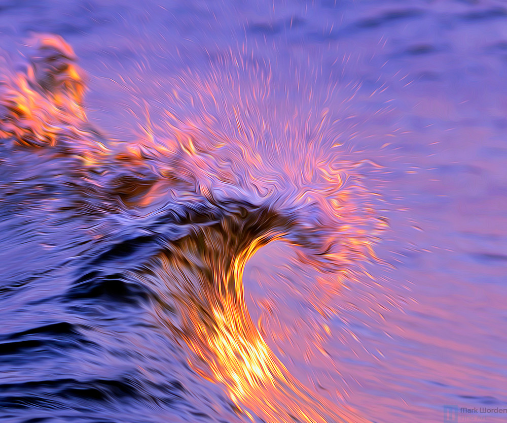Purple Ocean Wave with Golden Color and Dramatic Light