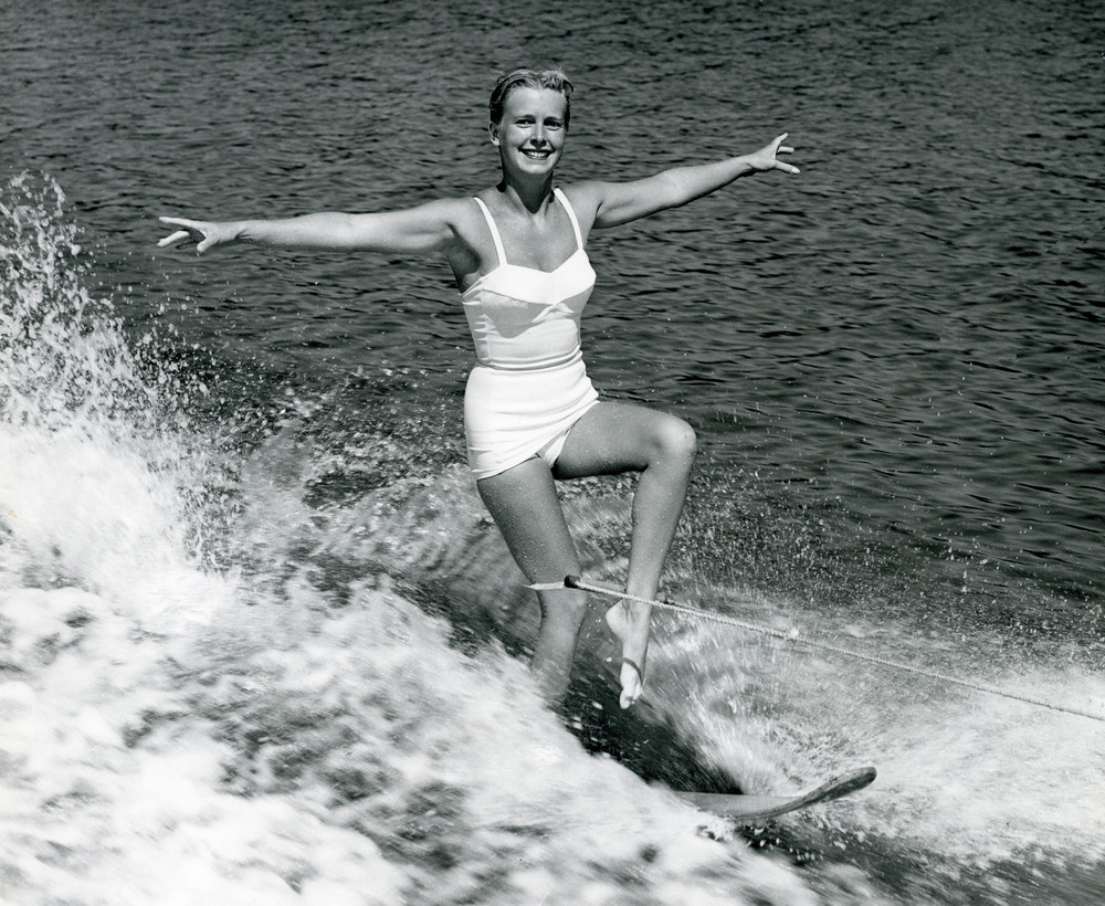 Vintage Water Skier Show Girl print for home decor. Prints on canvas, metal , paper. 