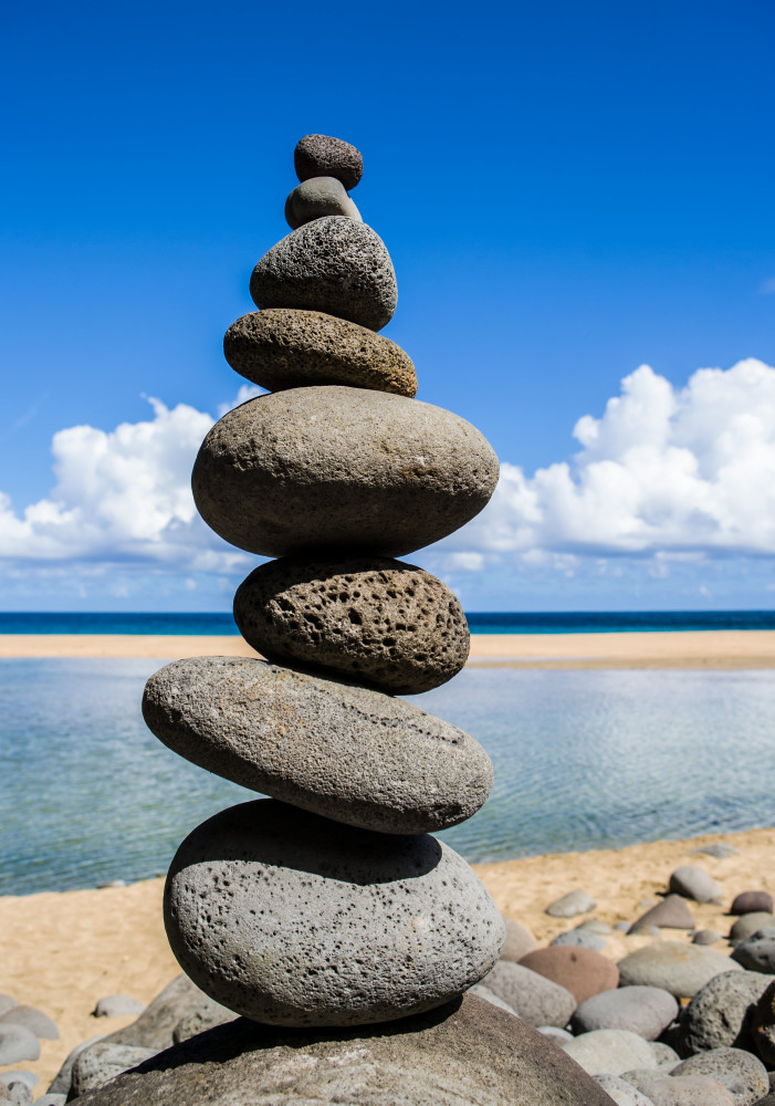 An impressive rock stack on Hanakapai Beach on the Na Pali Coast of Kauai, Hawaii