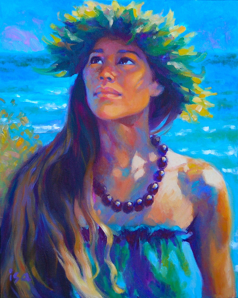 Isa Maria paintings, prints - Hawaiian hula dancer - Listening to Aumakua