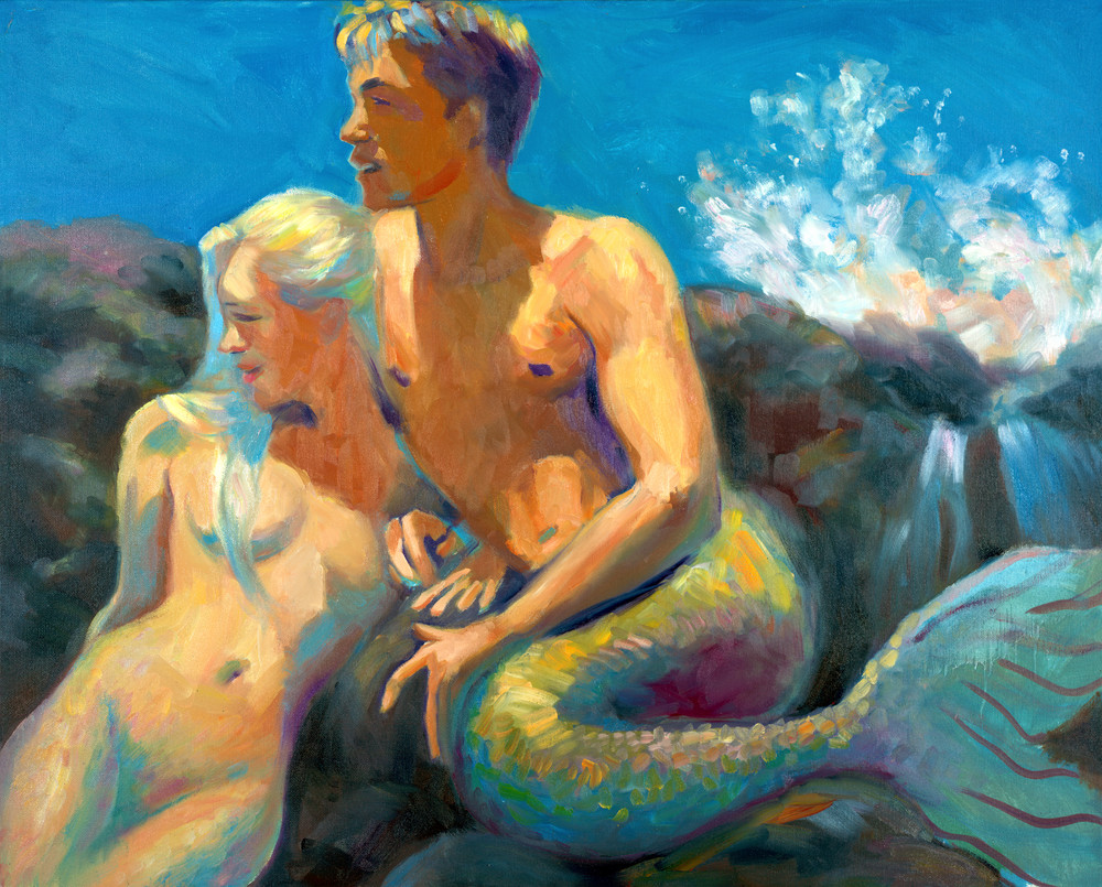 Isa Maria paintings, prints - Kauai, Hawaii mermaids - Lumahai in Sunshine