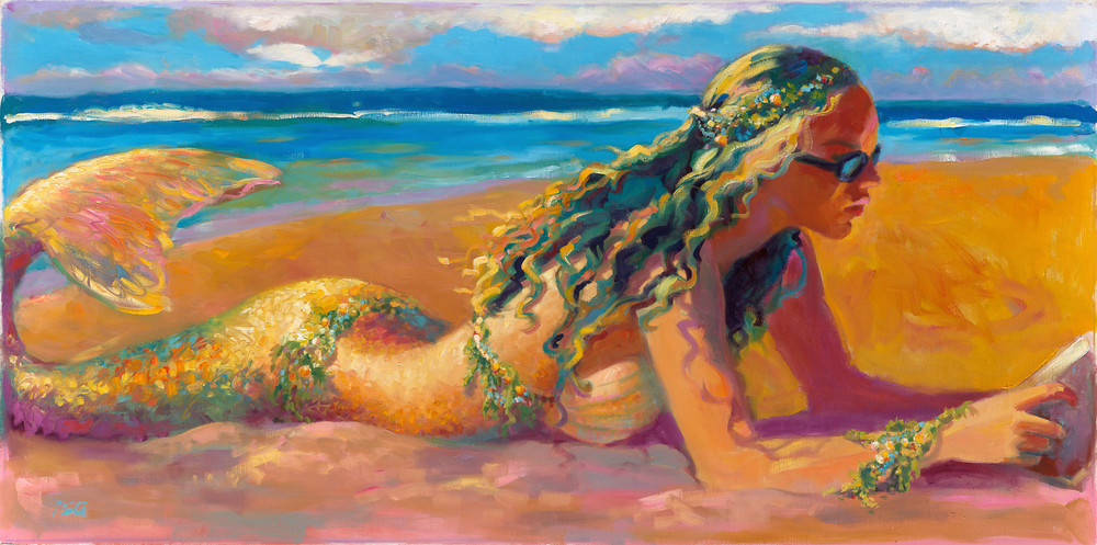 Isa Maria paintings, prints - Hawaii mermaid portraits - Quiet Time