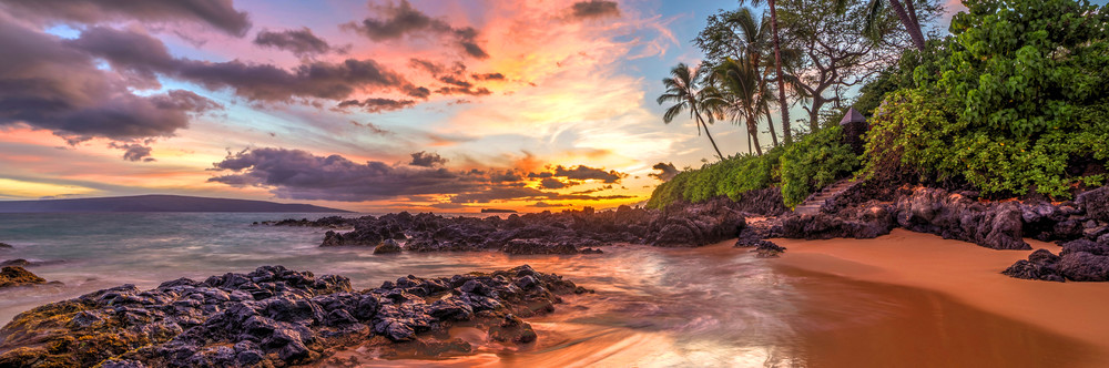 153   Pano Secret Cove Sunset By Pierre Leclerc Art | Maui Fine Art
