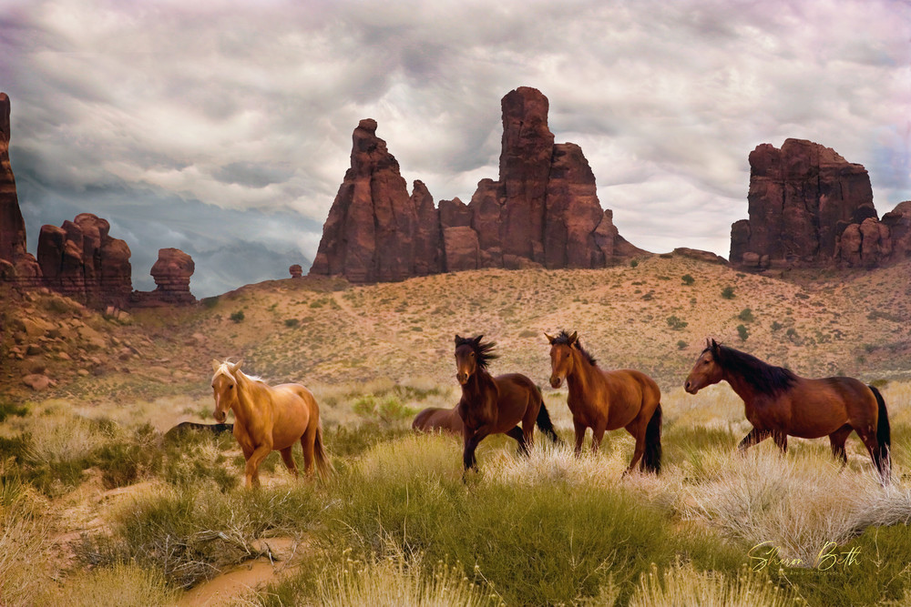 Wild Horses In Monument Valley Art | Sharon Beth 