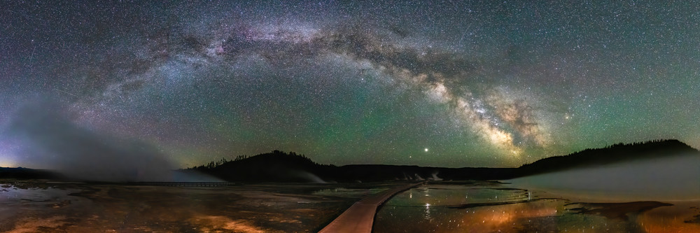 Grand Prismatic Spring and Excelsior Geyser at Night