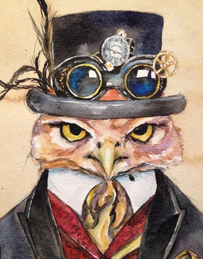 Artemis Owl Steampunk Goggled Mayor Art | Christy! Studios