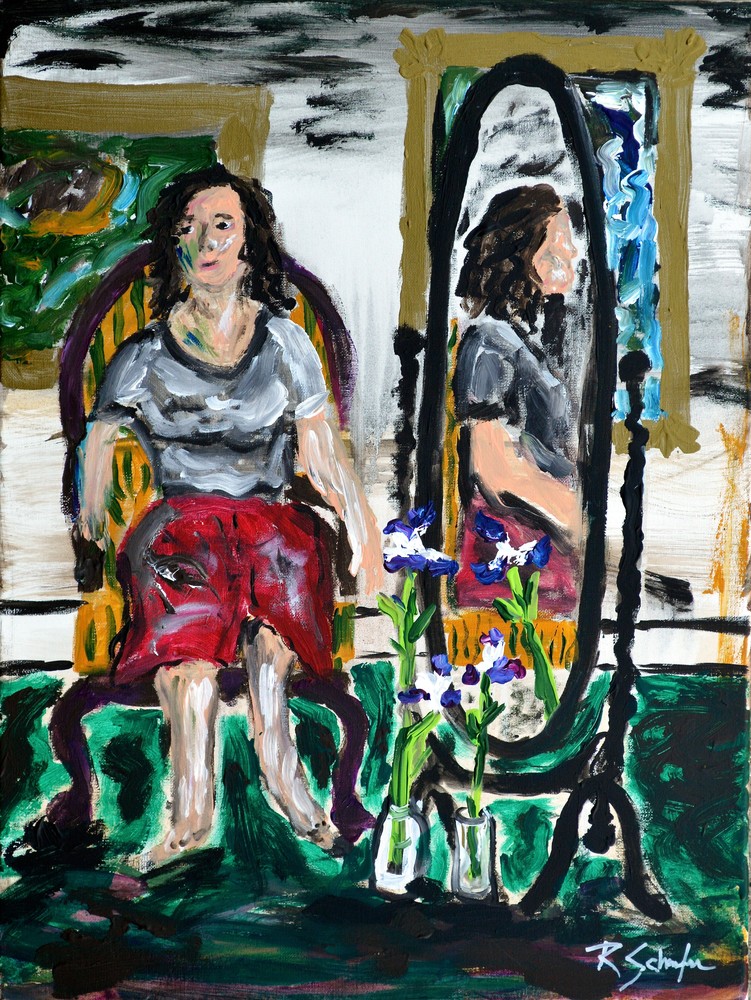 Girl With Mirror And Flowers Art | RSchaefer Art