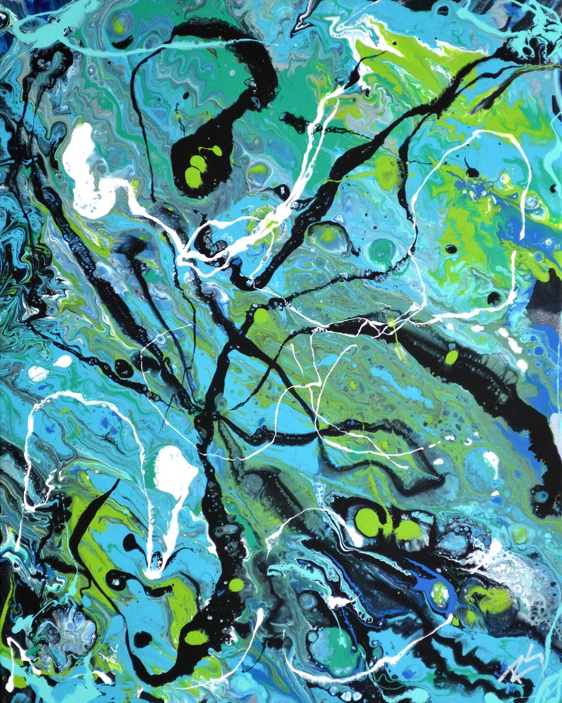 Blue And Green Abstract With Black Art | RSchaefer Art