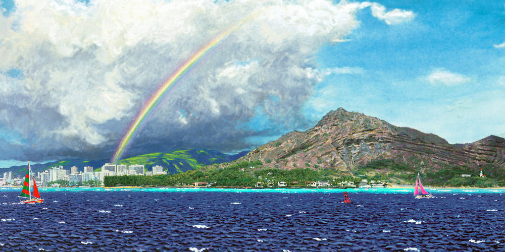 Diamond Head, Oahu, Hawaii, Rainbow, Ocean