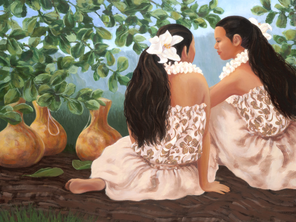 Hula, Women, Ipu, Hawaii, Gathering, Dance Leis