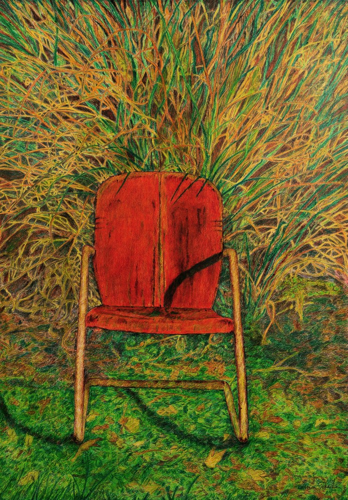 color, open edition print, rust, chair
