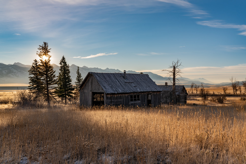 Montana Cabin At Sunrise Photography Art | Dave White Photo