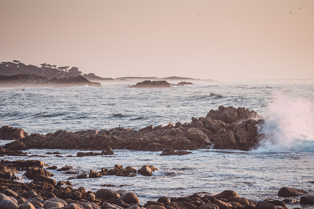 Blue Dreaming - Sunset on the rocky coast of Pebble Beach, California photograph print