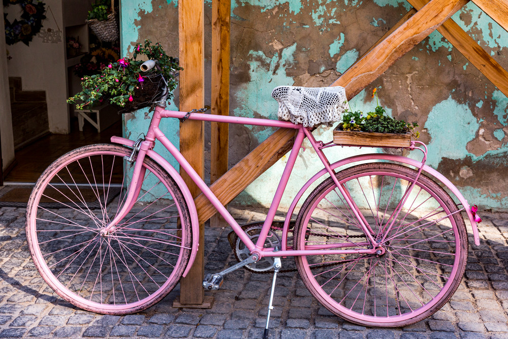 Pink bike flower shop village in Maramures region | Nicki Geigert