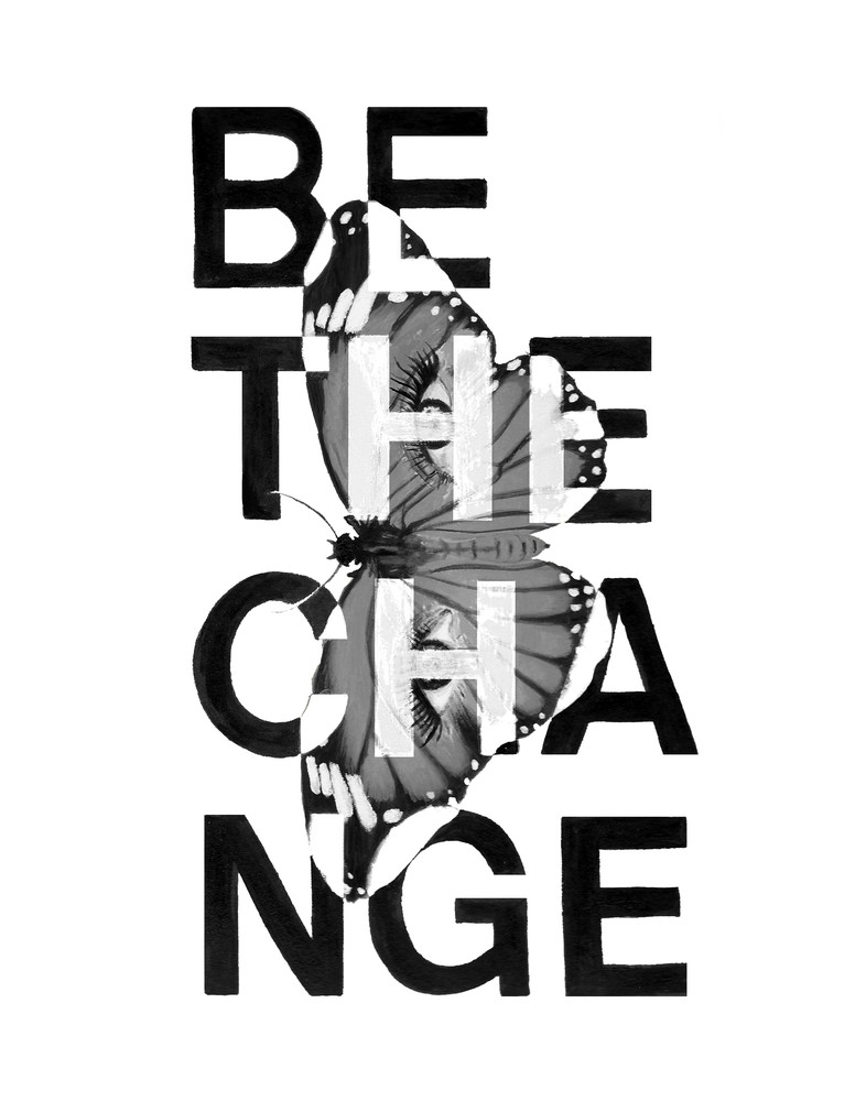 Be the Change statement art print in gray | stefsartstudio.com