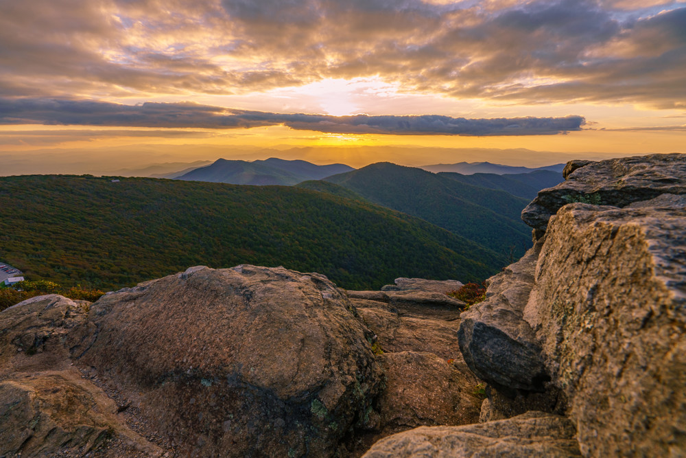 Craggy Mountain, North Carolina Golden Sunset Wall Art Print by McClean Photography