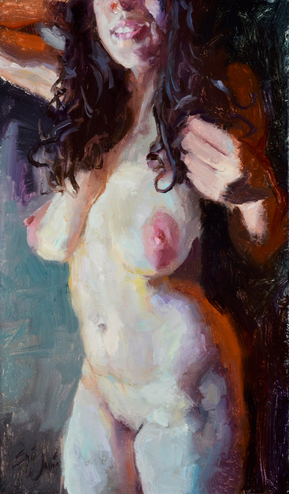 Print of an Original nude painting by Eric Wallis titled, “Playful.”