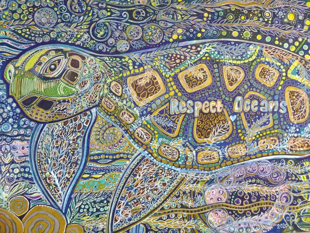 Sea Turtle Swimming Through Algea Art | Cynthia Christensen Art