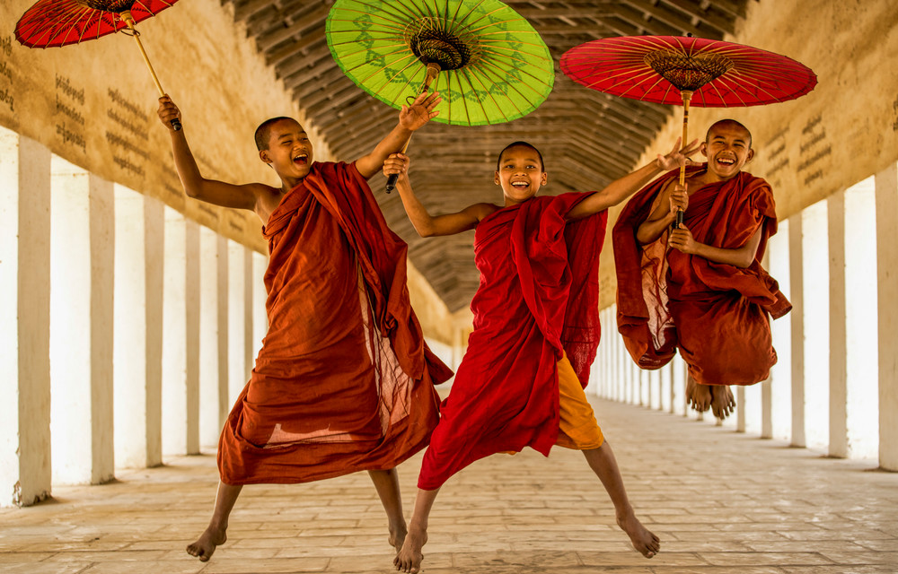 Novice  Monks Jumping for Joy