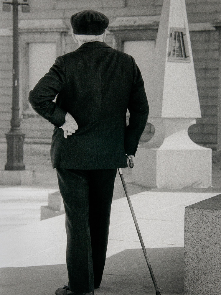 Man With Cane, Madrid Photography Art | World in Black and White