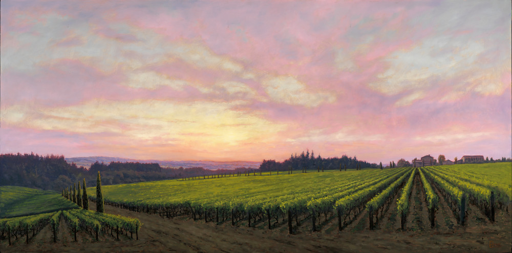 Terra E Cielo   Alloro Vineyard   48x96 Oils On Panel Art | Michael Orwick Arts LLC