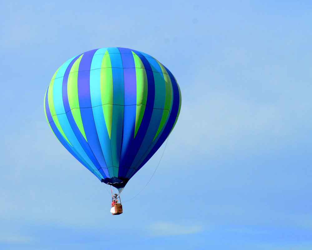 Blue And Green Striped Hot Air Balloon Art | June Bell Artist