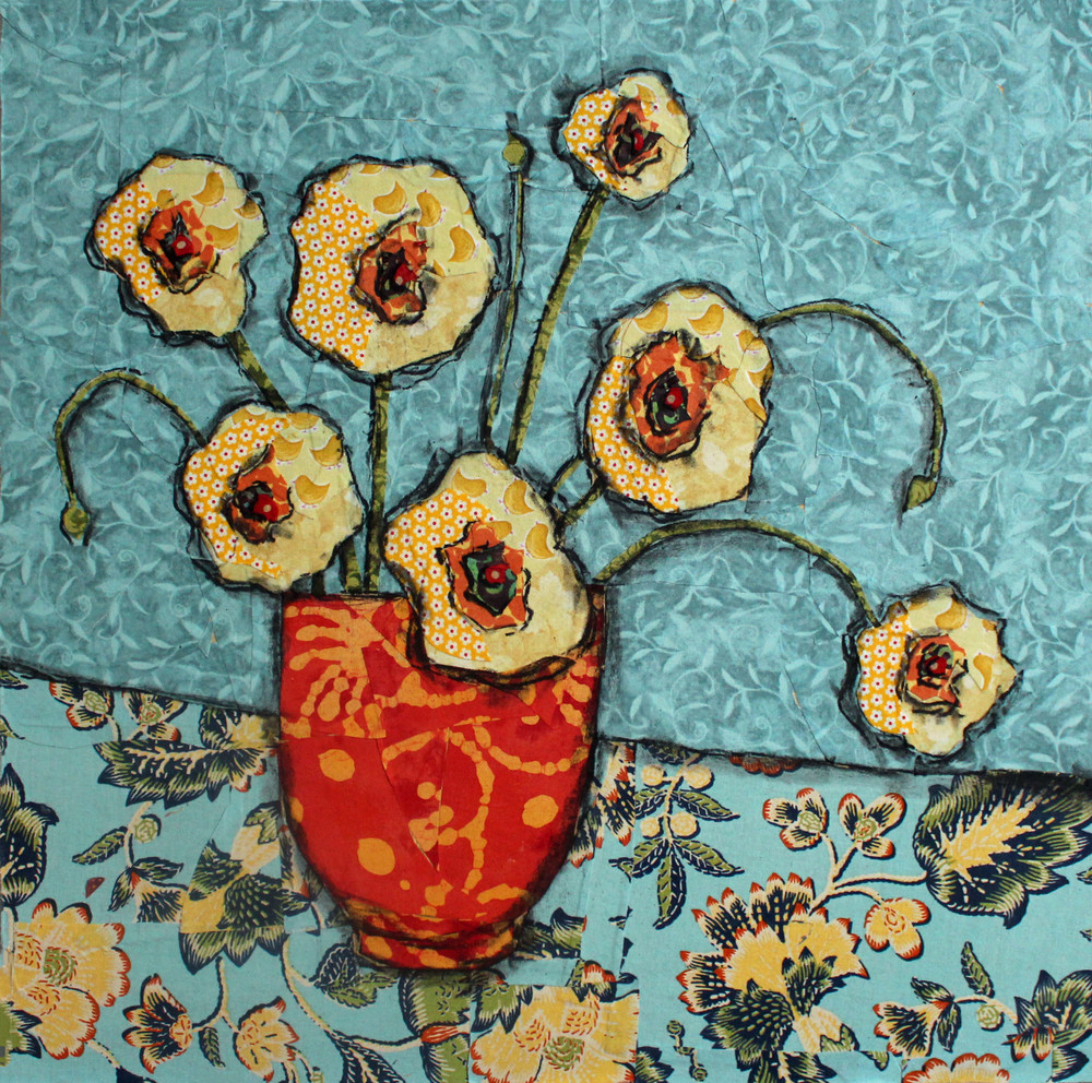 golden blooms print from a Sharon Tesser textile mosaic.