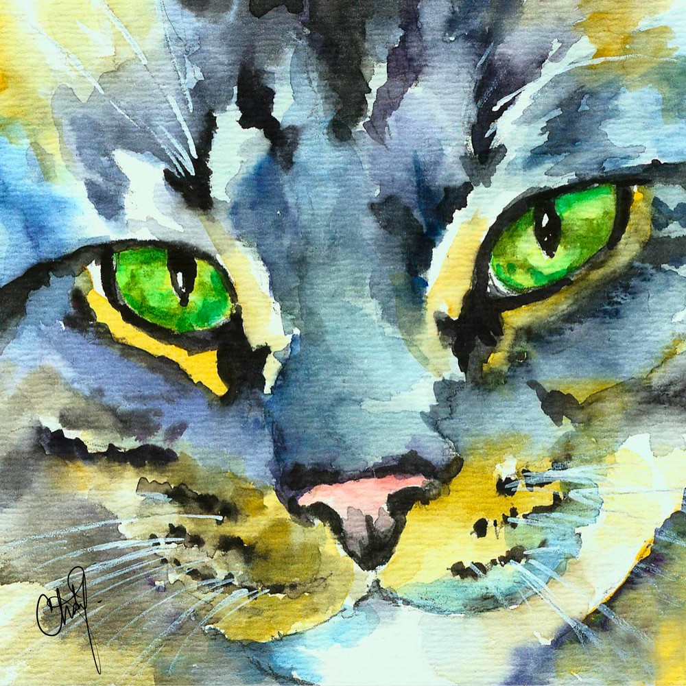 Gray Green Eyed Kitty Art | Christy! Studios