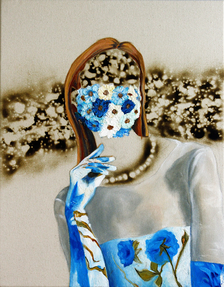 Flower Mask, Burn Model Covid Pandemic Art by Michael Serafino Available for Purchase - Wet Paint NYC Gallery 