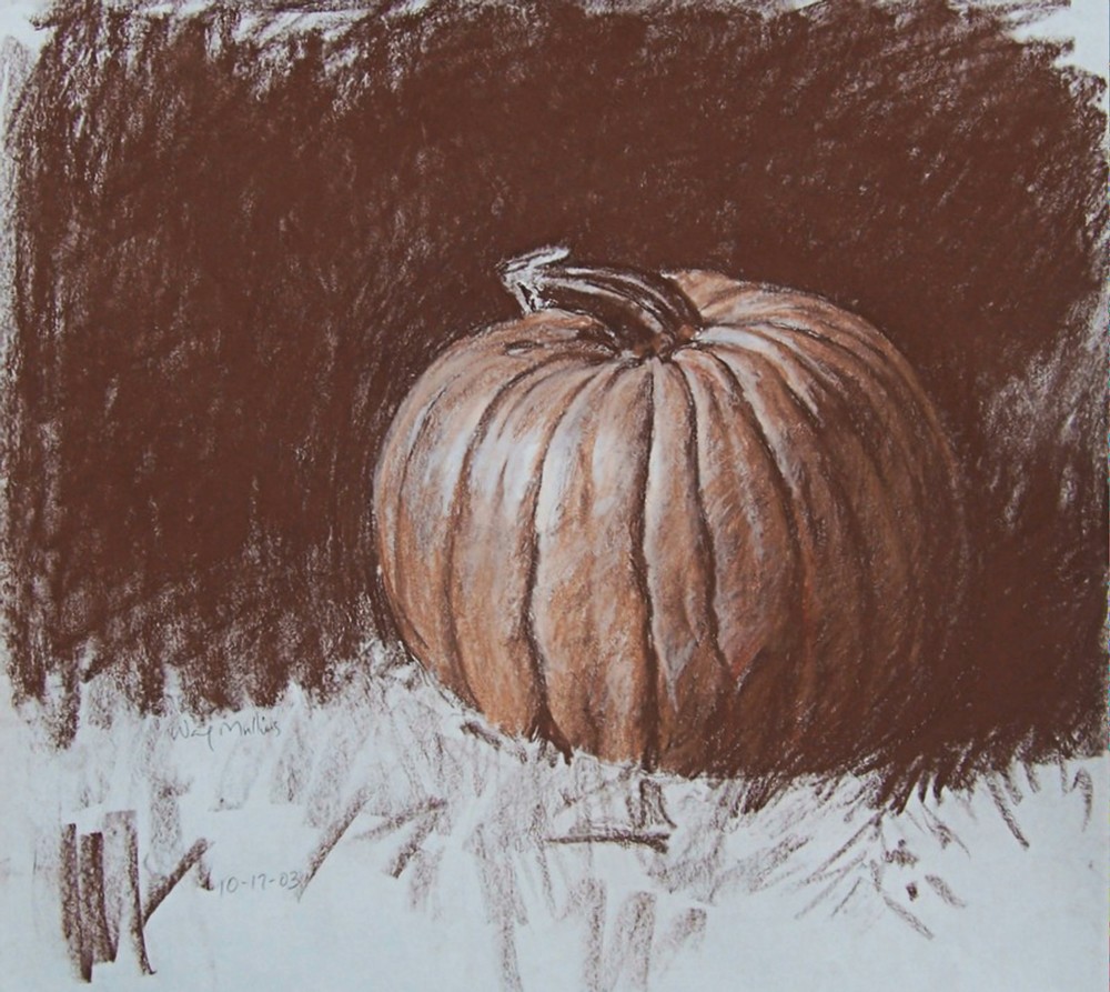 Pumpkin In The Grass Art | Waif Mullins Art
