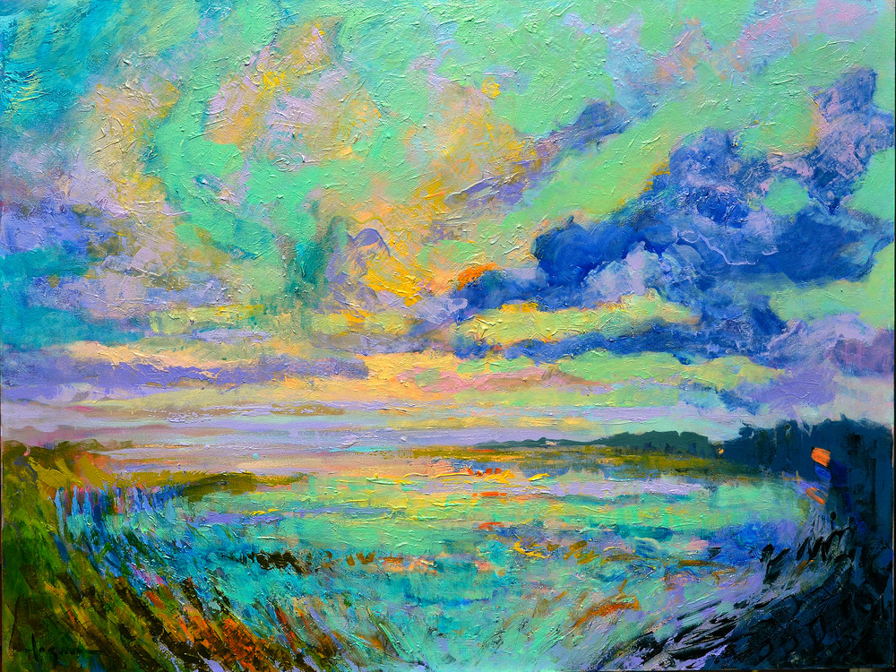 Tranquil Sunset Landscape Painting, Canvas Fine Art by Dorothy Fagan