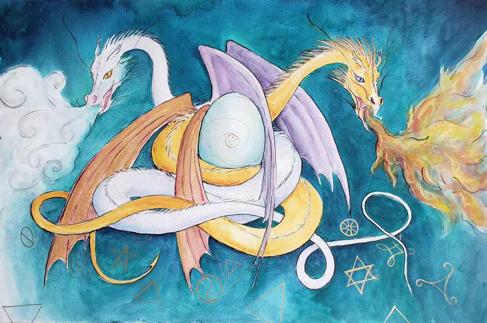 Fire and Ice dragons art print