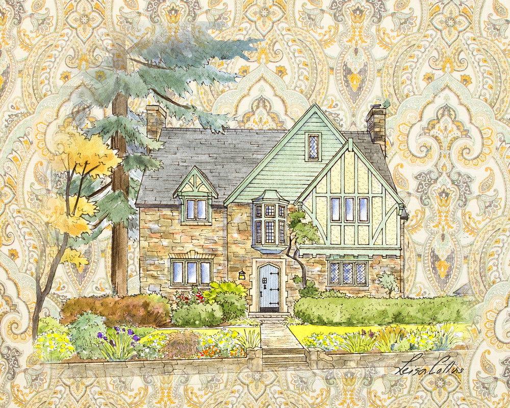 Country Tudor Manor Collage Art | Leisa Collins Art