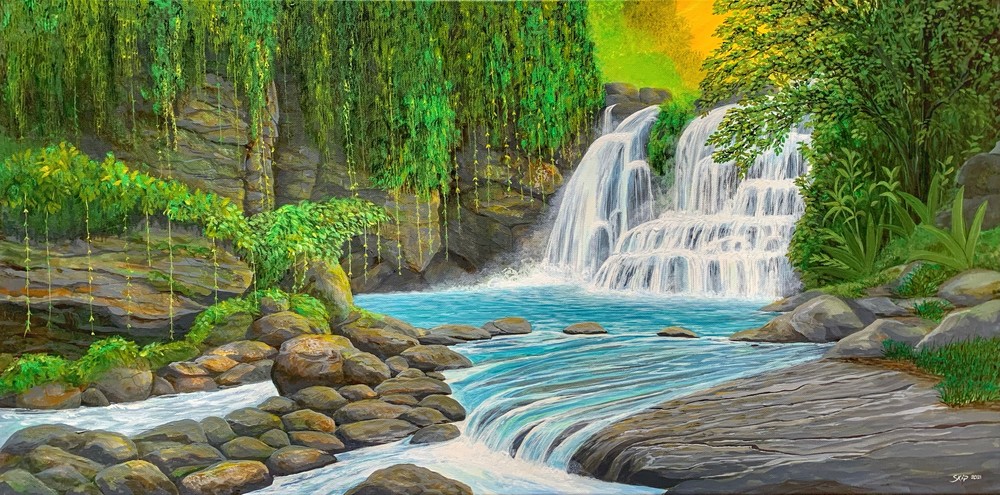 Vibrant Jungle Falls Art | Skip Marsh Art