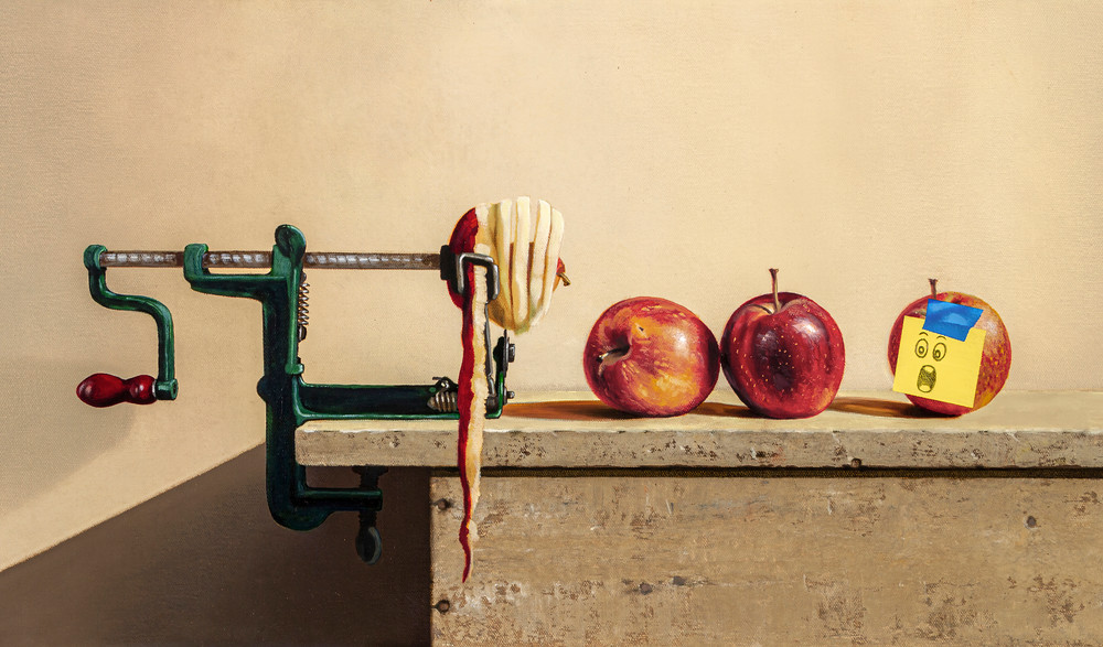 Apple Anguish | Richard Hall | apple peeler | Sticky note | humor