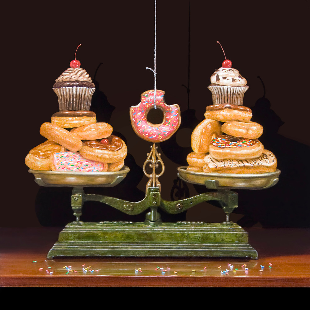 Balanced Diet | Donuts | scale | humorous kitchen print | Richard Hall