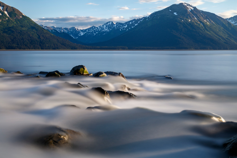 Summer landscape of creek flowing into Turnagain Arm with Kenai Mountains in background   Summer  Southcentral, Alaska 2016

Photo by Jeff Schultz/SchultzPhoto.com  (C) 2016  ALL RIGHTS RESVERVED