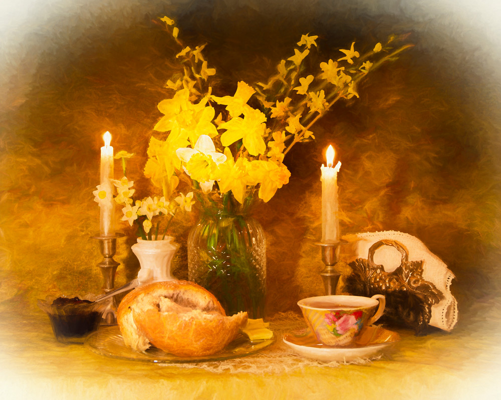 Warm Bread, Tea,  and Daffodils