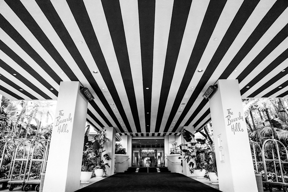Beverly Hills hotel photo, black and white Beverly Hills print, geometric stripes wall art, Los Angeles, california, geometric city 