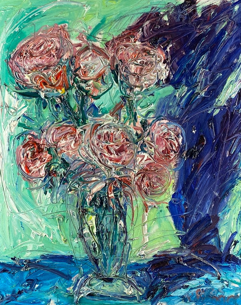 Roses In Green Vase Art | Chris Kappmeier Studio