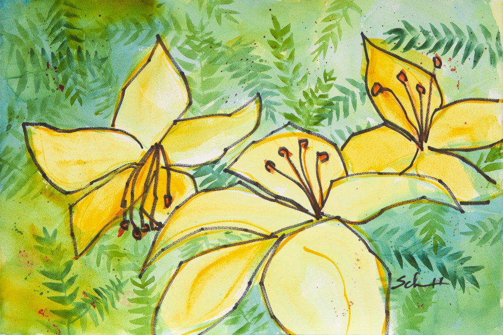 #6 Yellow Lillies Art | Elaine Schaefer Hudson Art
