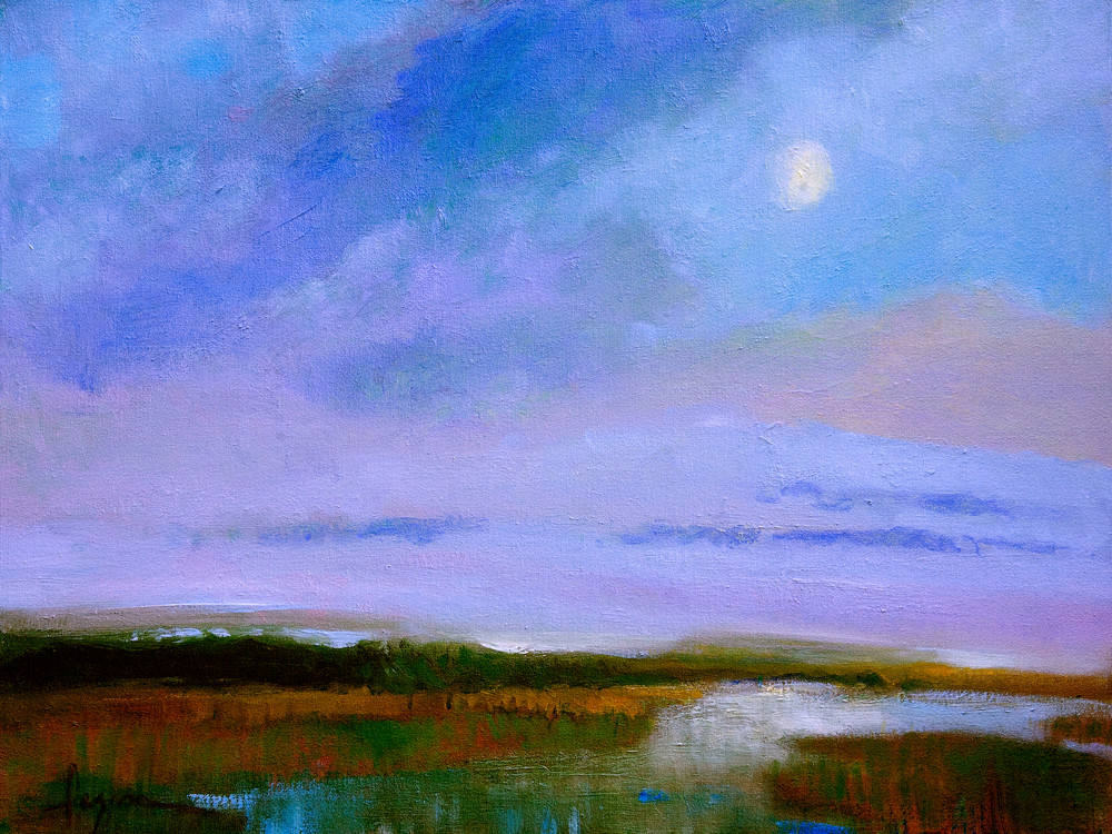 Moon Rise on Marsh, Fine Art Print on Canvas by Dorothy Fagan