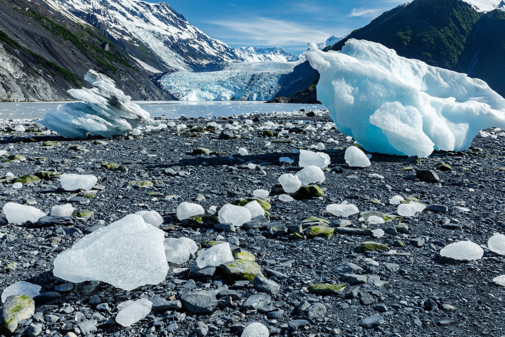 Summer landscape of landlocked Ice bergs on shore in Prince William Sound in Harriman Fjord in front of Barry Glacier with Chugach Mountains


Photo by Jeff Schultz/  (C) 2019  ALL RIGHTS RESERVED