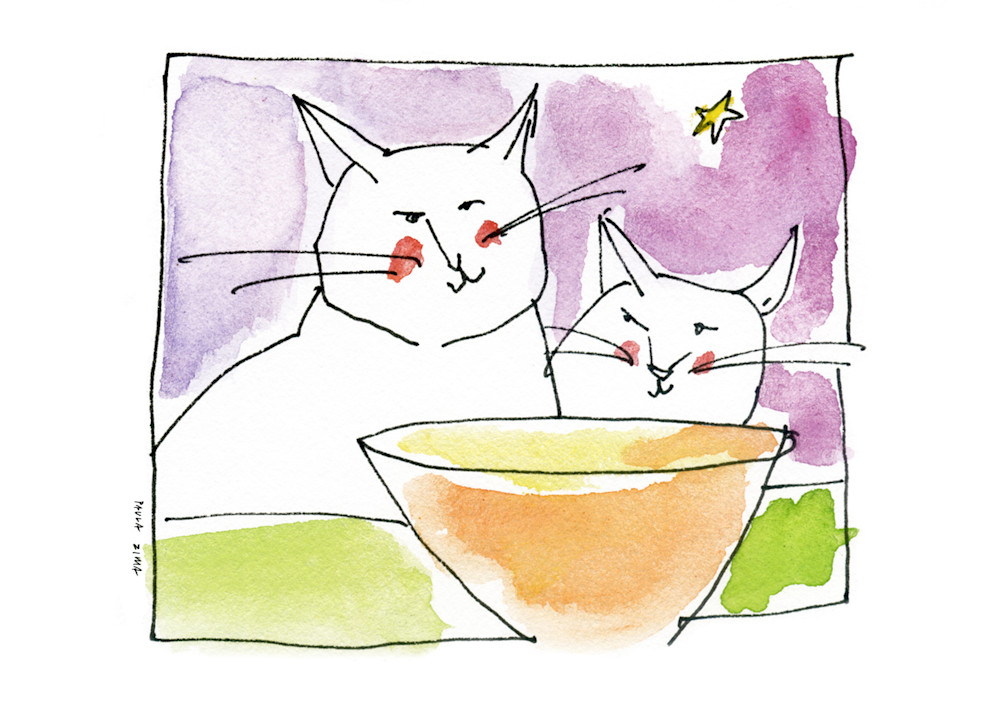Cats Considering an Empty Bowl-greeting card