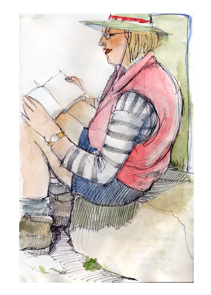 Hiker, Reading a Nice Book-greeting card