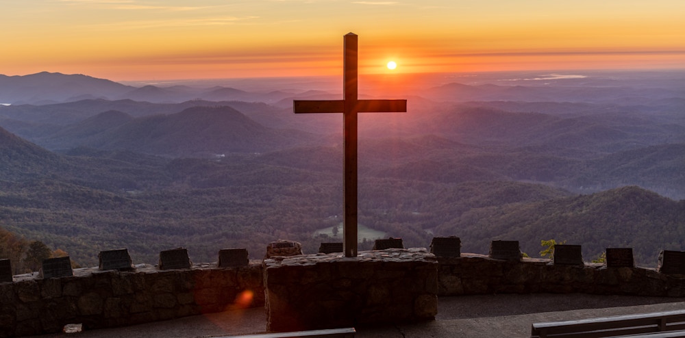 Print of sunrise over the cross at The Pretty Place Chapel