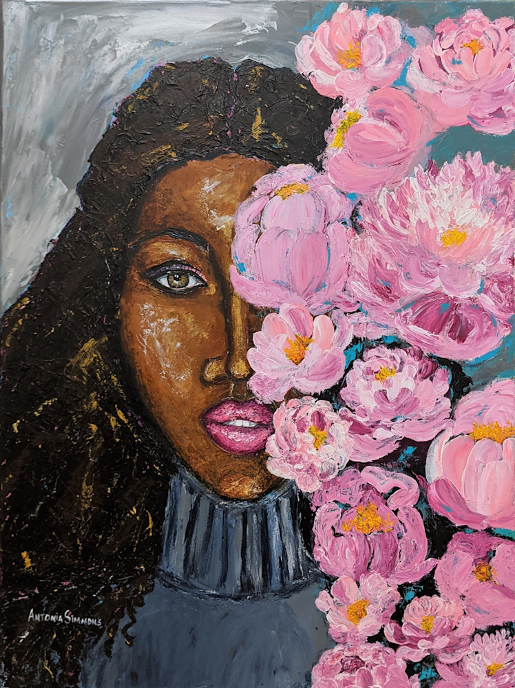 Antonia Simmons - African American Art - woman - flowers - peonies - Safe to Bloom