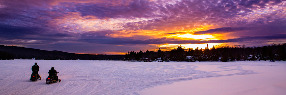 4th Lake Snowmobile Sunset Panoramic Photography Art | Kurt Gardner Photography Gallery